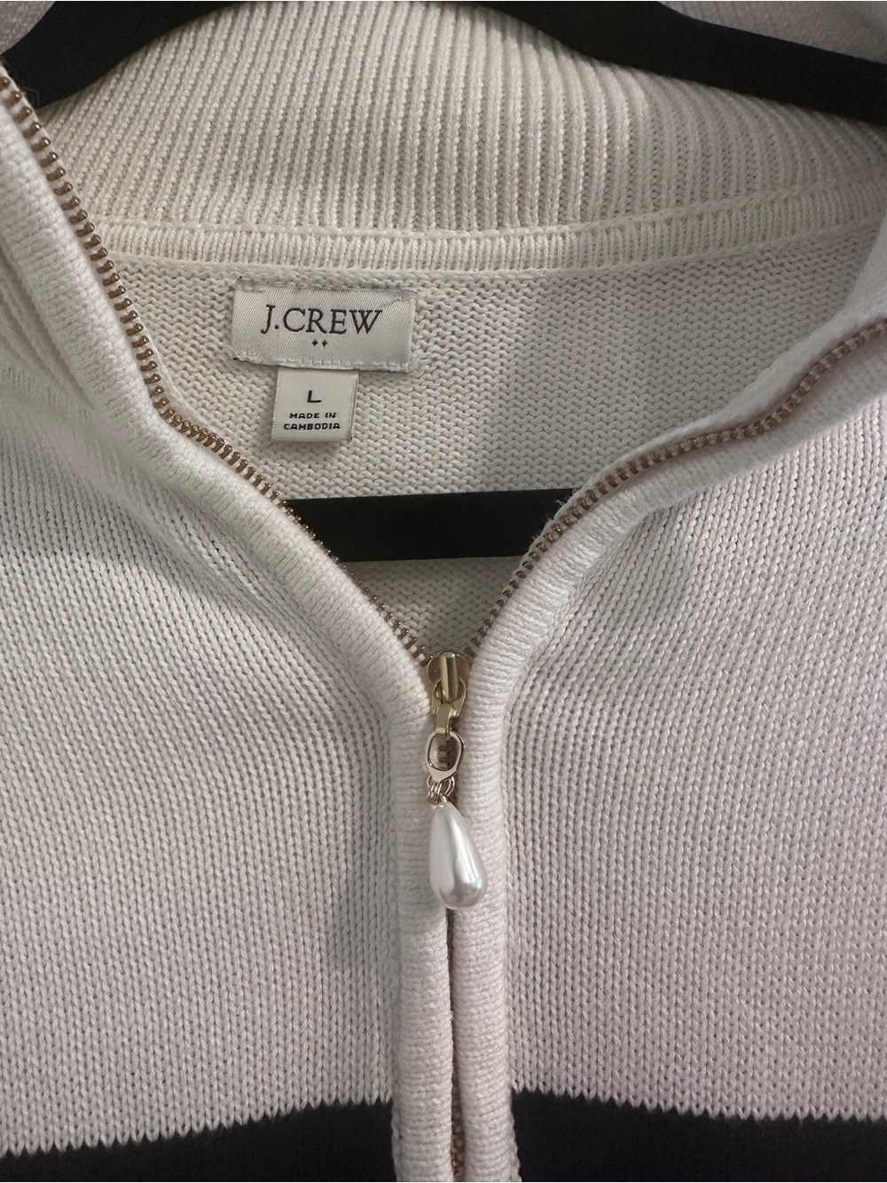 J.Crew Factory Striped Half-Zip Sweater Navy Cream Size L - Picture 2 of 5